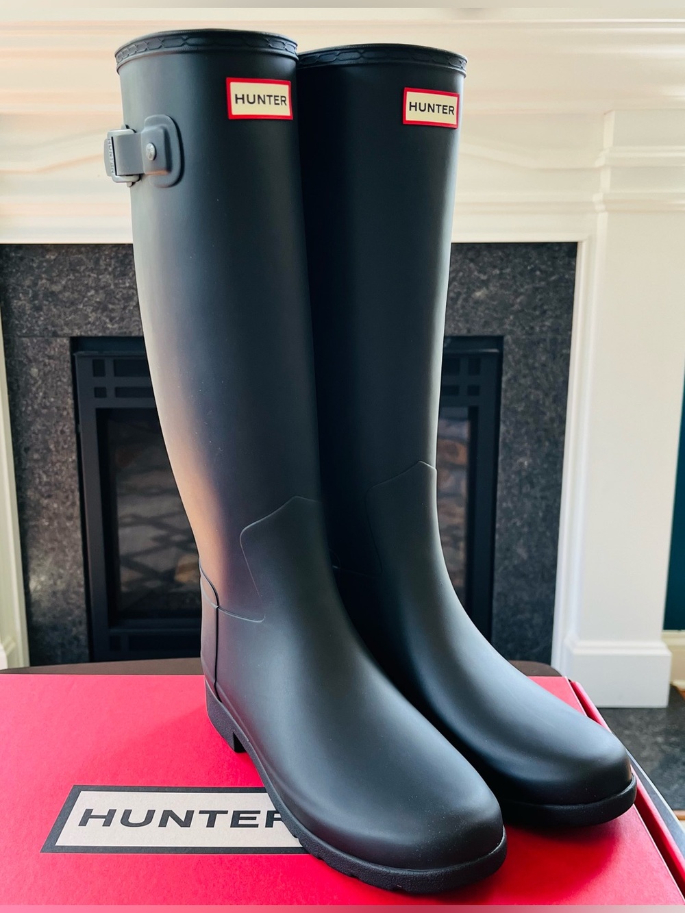 NWB Hunter Refined Tall Rain Boots Black Matte Womens WFT2200RMA